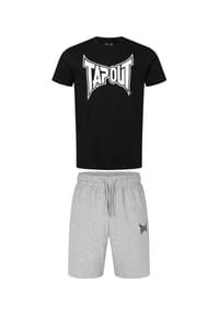 TAPOUT® - Herren T-Shirt & Shorts Set normale Passform WALKER - Black/Marl Grey