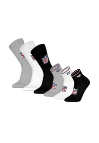 NFL - Unisex Socken, 6er Pack - NFL Shield 3Pack Crew Socks, 3Pack Quarter Socks, Streifen, Logo, Baumwollmischung - Weiß