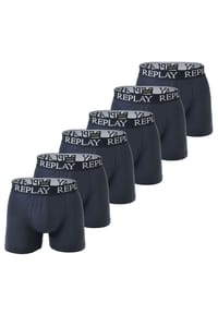 REPLAY - Herren Boxershorts, 6er Pack - Unterhosen, Baumwolle, Logo, einfarbig - Dunkelblau