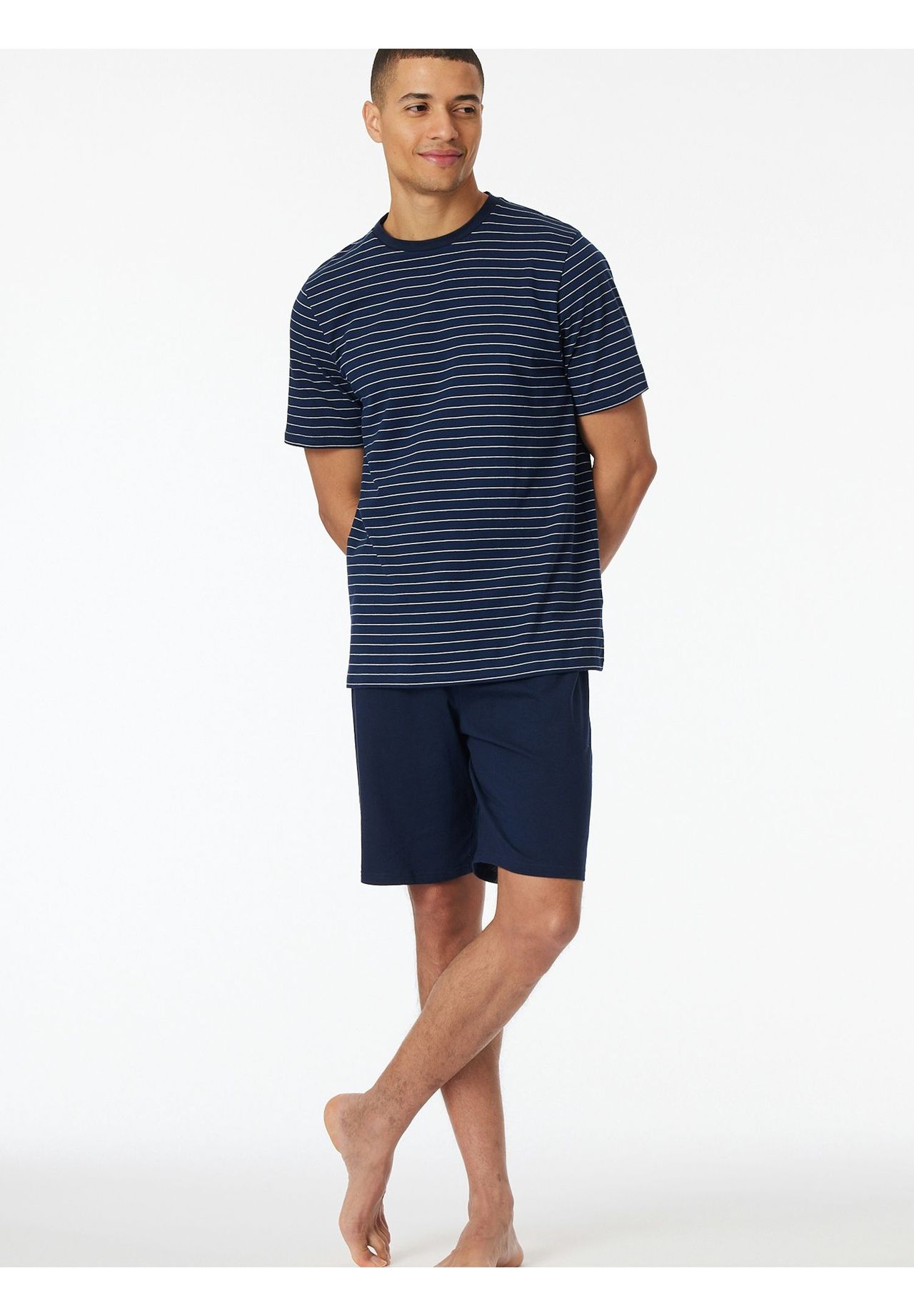 Schiesser Casual Essentials Shorty, Baumwolle, Gummibund, FüR Herren, Blau, 58