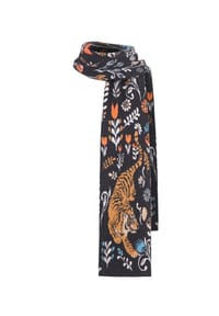 IVKO - Schal mit Statement-Tiger und Botanikmotiven - black
