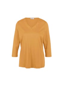 GOLDNER - Kurzgröße:  T-Shirt mit Ausschnitt und Steinchen - safran
