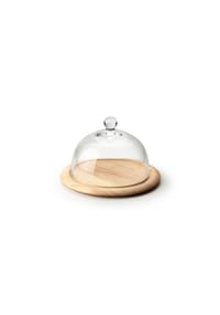CONTINENTA - Käseglocke 2-tlg., Gummibaumholz, Glas, Ø 26 cm - Transparent