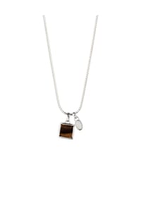 KUZZOÍ - Halskette Quadrat Tigerauge Braun 925 Sterling Silber - Silber