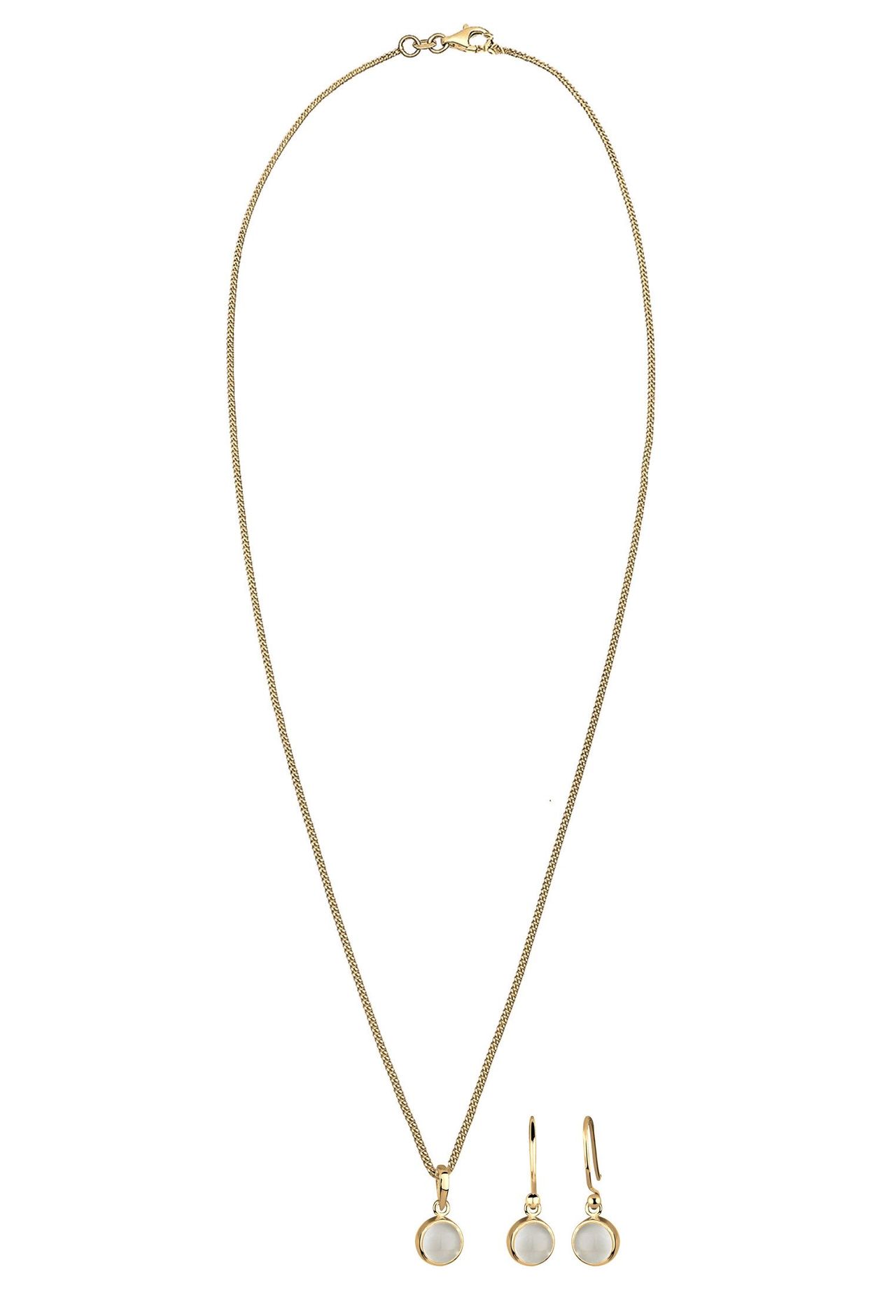 elli. Schmuckset Kette Hänger Mondstein Edelstein Chic 925 Silber  