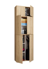 VCM. - Holz Besenschrank | 6 Fächer | Maße: H. 223 x B. 70 x T. 39 cm | Haushaltsschrank | Mehrzweckschrank | Aufsatz mit zwei Türen - Lona - Buche