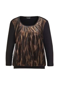 GOLDNER - Kurzgröße:  Stretch-Blusenshirt mit Glanz-Druck - schwarz / kupferfarben / gold / gemustert