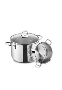 KORKMAZ - Korkmaz Perla Spaghetti-Topfset 20 x 18 cm - 18/10-Edelstahl - Silber 20 x 18 cm