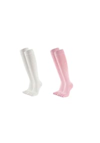 MUNADUNA - 2er-Pack Lange Yoga-/Pilates-Zehensocken Fitness-Socken,Baumwolle,Anti-Rutsch - Orange + Weiß