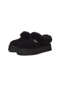 EVERAU® - Damen Leder Hausschuhe - Topknot - BLACK