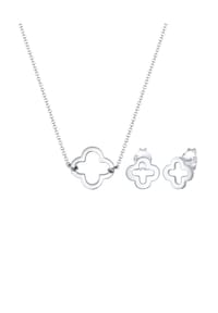 elli. - Schmuckset Kette Stecker Kleeblatt Glücksbringer 925 Silber - Gold