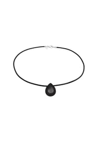 KUZZOÍ - Halskette Choker Satin Onyx Edelstein Tropfen 925 Silber - Schwarz
