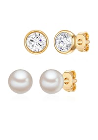Rafaela Donata - Damen Set (Ohrringe 2er) aus 925/- Sterling Silber in Gelbgold mit verziert mit Kristallen von Swarovski® und Süßwasser-Zuchtperle - gelbgold