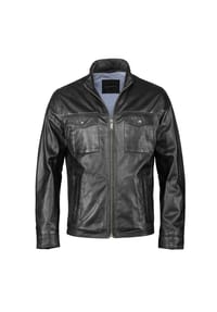 bugatti - Lederjacke BUNICOLO mit Stehkragen und Reisverschlüssen - Schwarz