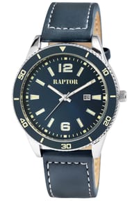 RAPTOR Raptor - Herren Quarz Armbanduhr Simon mit Lederarmband - 3 ATM - Mineralglas - blau