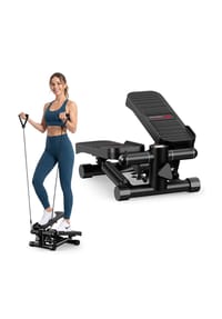 HOME FITNESS CODE - Mini-Stepper mit Hydrauliksystem, Widerstandsbändern und einstellbarer Trainingsintensität - schwarz
