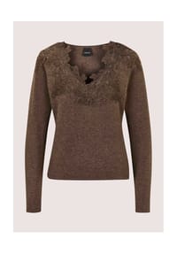 MADELEINE - Feinstrickpullover mit Spitzenbesatz - trüffelbraun / melange