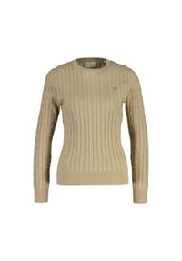 GANT - Damen Pullover - STRETCH COTTON CABLE C-NECK, Rundhals, Zopfstrick, Logo - 113  EGGSHELL