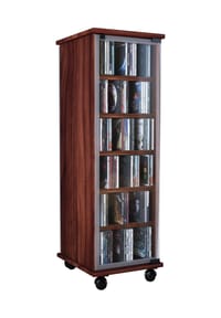VCM. - CD Regal Holz | CD Schrank mit ESG-Sicherheitsglastüren für 204 CDs oder 72 DVDs | Maße: H. 98 x B. 31 x T. 35 cm | Elegantes DVD Regal mit Rollen | Blu ray Regal | CD Regal - Valenza - Buche