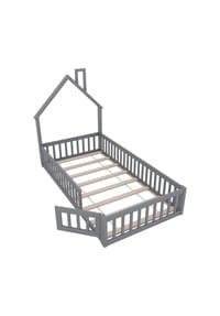 KOMHTOM - Hausbett 90 x 200 cm mit Lattenrost in Grau - Grau