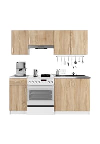 Akord - Lima Küchenmöbel-Set mit Vitrinenschrank und Arbeitsplatte - weiß/sonoma-eiche