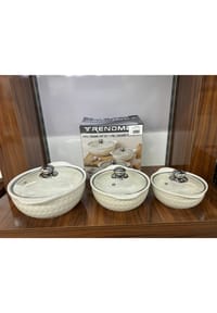 ZELLERFELD Zellerfeld 3 tlg. Backofen-Kochtopf-Set aus Keramik Weiß Glasdeckel