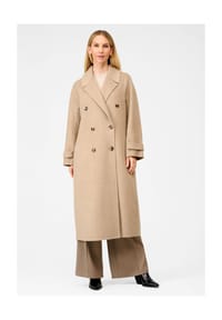 RICANO - Oversized Damen Wollmantel Mirella mit Reverskragen und zweireihiger Knopfleiste - Beige