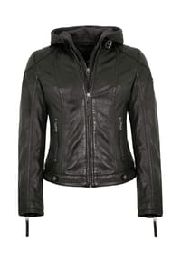 Mauritius LEATHERWEAR - Mauritius - Damen Lederjacke Kapuze Lammnappa schwarz Natur gegerbt - schwarz