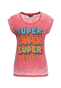 QUEEN KEROSIN - Print-Shirt Frontprint im 70s Style Super Cutie - graugrün