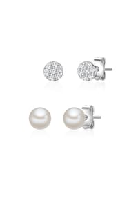 GLANZSTÜCKE MÜNCHEN - Damen Set (Ohrringe 2er) aus 925/- Sterling Silber in Silber mit Zirkonia und Süßwasser-Zuchtperle - silber
