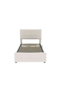 KOMHTOM - Polsterbett 90x200 cm, Samt beige, hydraulisch, mit Stauraum & verstellbarem Kopfteil – ohne Matratze - Beige