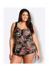 sheego - Tankini-Oberteil - schwarz-burgund-bedruckt