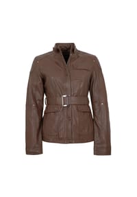 JILANI - Damen Lederjacke Gürtel Lammnappa dunkelbraun - dunkelbraun