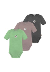normani® - 3er Set Baby Merino Body Kurzarm Tauranga - Anthrazit/Grau/Grün