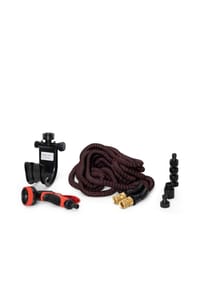 COFI - Flexibler Gartenschlauch mit Sprühpistole & Halterung – ca. 30 m - Schwarz-Weiß 26x21x15 cm