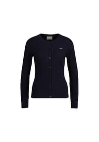 GANT - Damen Strickjacke - STRETCH COTTON CABLE CARDIGAN, Zopfstrick, Logo - Blau