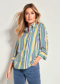 GOLDNER - Kurzgröße:  Bluse - grün / blau / gelb / gestreift