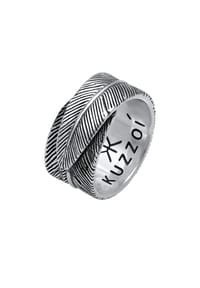 KUZZOÍ - Ring Herren Feder Vintage Trend Oxidiert 925 Silber - Gold