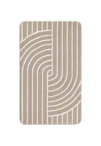 WECONhome Badteppich Hilda - waschbar, rutschfest, strapazierfähig, pflegeleicht mit Retro Muster - Badteppich - beige