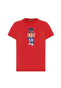 cat e lolette - Rotes T-Shirt mit sportlicher, lässiger Katze - rot