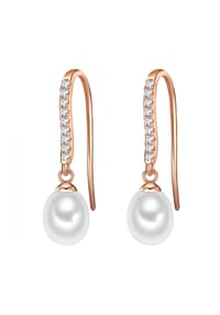 VALERO PEARLS - Damen Ohrringe aus 925/- Sterling Silber in Roségold mit Zirkonia und Süßwasser-Zuchtperle - roségold