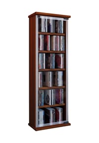 VCM. - CD Regal Holz | CD Schrank mit ESG-Sicherheitsglastüren für 204 CDs oder 72 DVDs | Maße: H. 92 x B. 31 x T. 18 cm | Blu ray Regal | CD Regal - Classic - Buche
