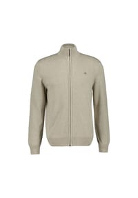 GANT - Herren Strickjacke - CASUAL COTTON ZIP CARDIGAN, Stehkragen, Baumwolle - Beige Melange