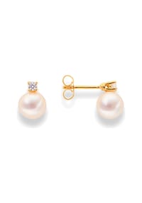 DI PERLE® DI PERLE Schmuckkollektion - Süßwasser Zuchtperlen Ohrringe Brillantohrstecker aus 585er Gelbgold, 2 Brillanten 0,050 ct - weiß