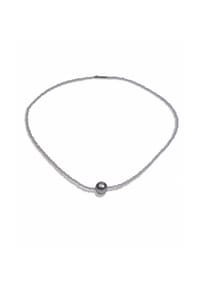 DI PERLE® DI PERLE Schmuckkollektion - Tahiti Zuchtperlen Halskette Collier aus Edelstahl mit Zirkon, 42 cm - anthrazit/grau
