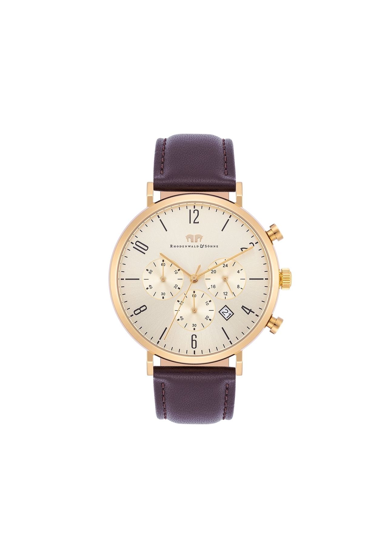 RHODENWALD & SÖHNE Herren Armband-Uhr Arakon gelbgold Echtleder 
