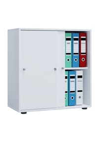 VCM. - Büroschrank mit 2 Fächern | moderner Aktenschrank mit Schiebetüren und Schloss | Maße ca. B. 70 x  H. 73 x T. 37 cm – Lona 2-Fach abschließbar - Anthrazit / Honig-Eiche