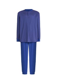 El Búho NOCTURNO® - Herren-Schlafanzug, Knopfleiste, Baumwolle - blau