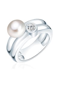 VALERO PEARLS - Damen Ring aus 925/- Sterling Silber in Silber mit Zirkonia und Süßwasser-Zuchtperle - silber