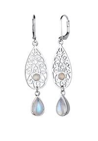 elli. - Ohrringe Tropfen Ornament Orientalisch Mondstein 925 Silber - Weiß